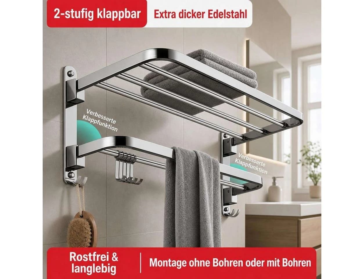 BBG Handtuchhalter Edelstahl 304 58 cm klappbar silber
