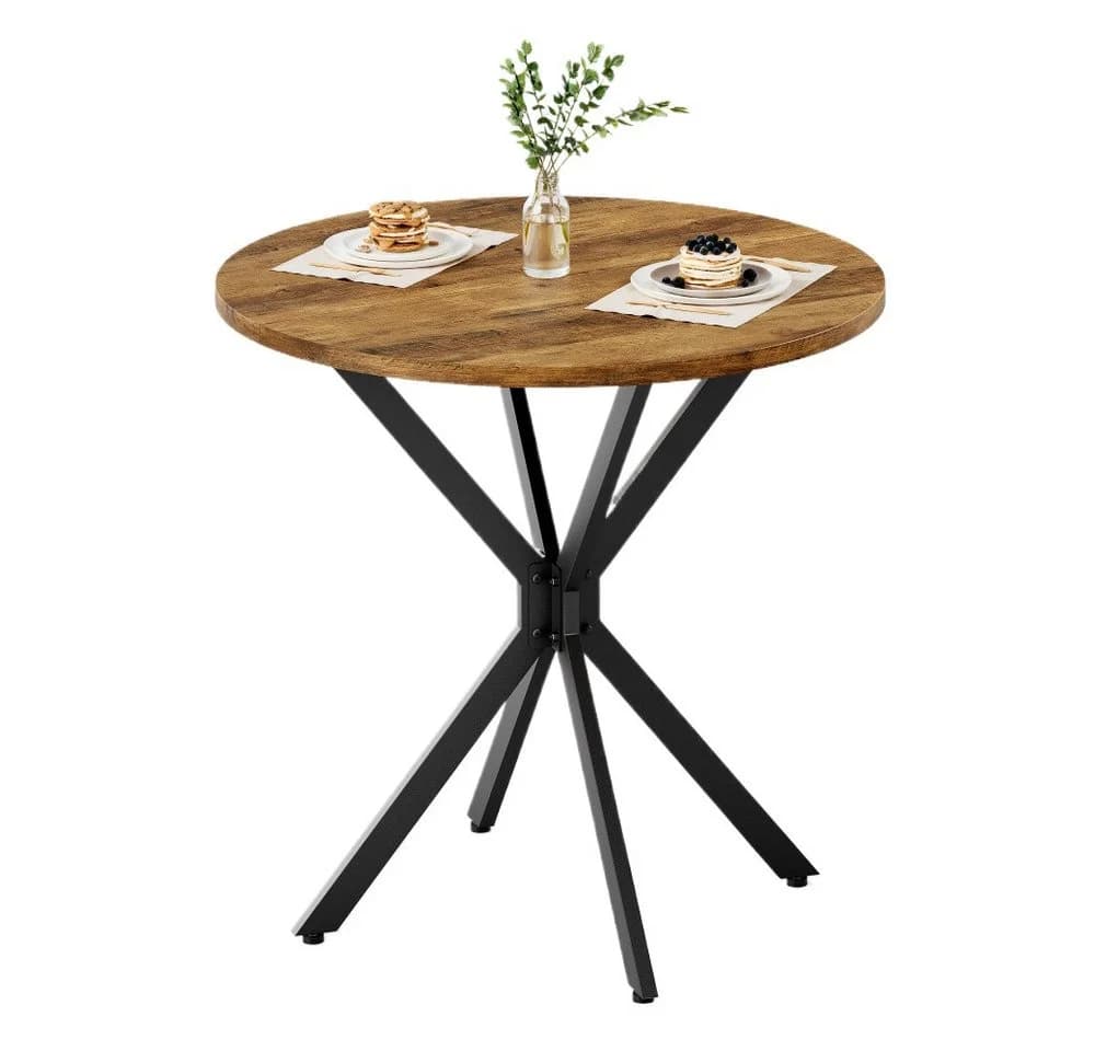BBWL Runder Esstisch Industrialstil 80 cm Schwarz/Braun