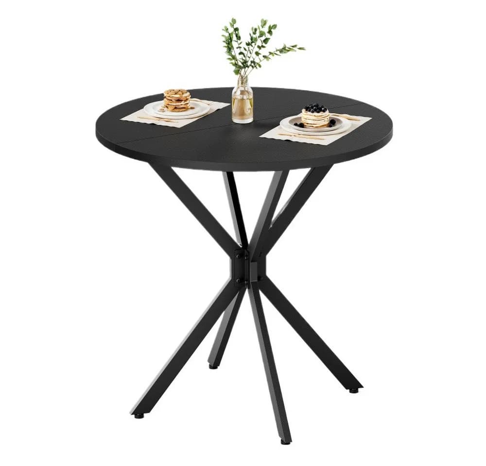 BBWL Runder Esstisch Industrialstil Ø80 cm mit X-Füßen Schwarz