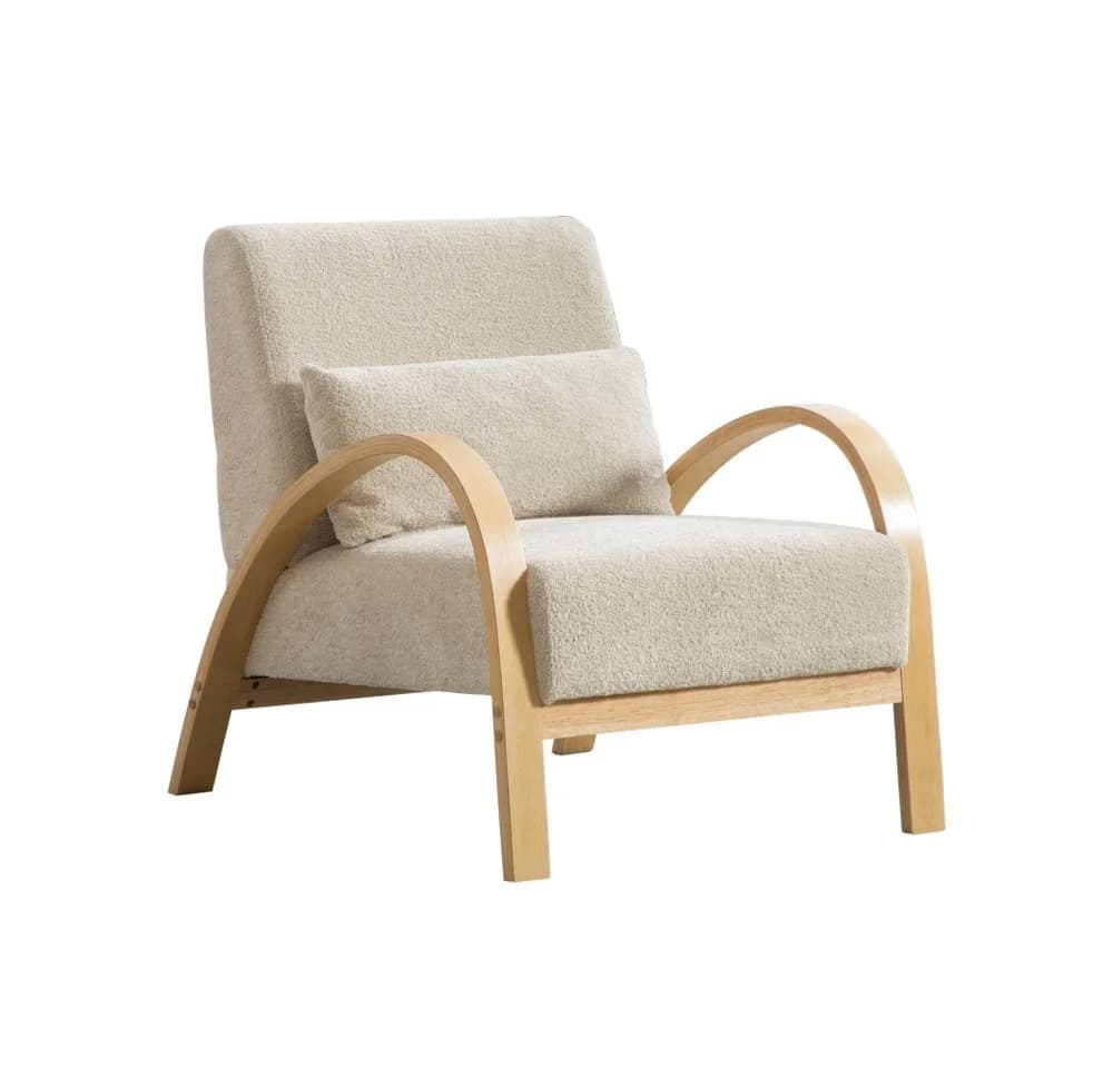 BBWL Skandinavischer Sessel Chenille massiv Holzgestell Beige