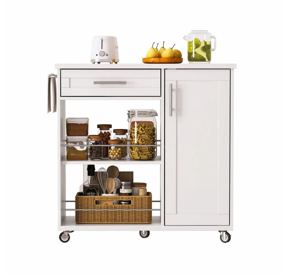 BBWL Küchenwagen Weiß mit Schublade, Schrank & Rollen