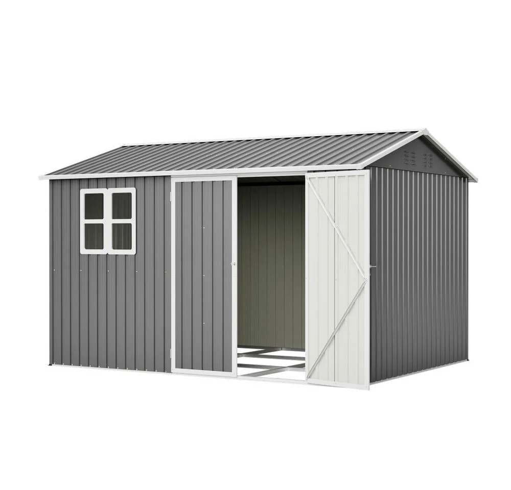 BBWL Metall-Gartenschuppen 311x240 cm grau mit Schloss, Lüftung & UV-Schutz