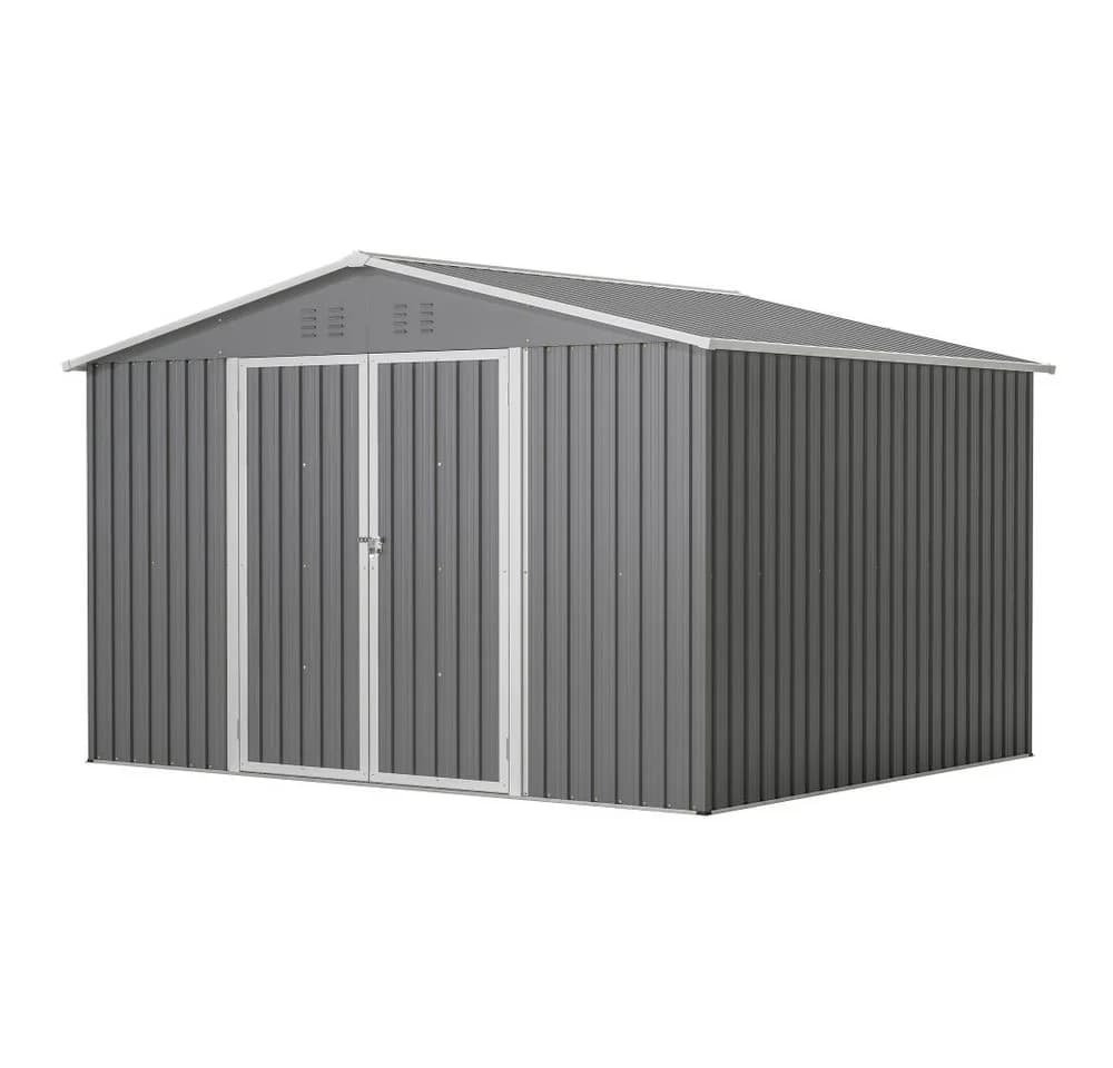 BBWL Gerätehaus 300x252x191 cm Grau Metall mit Satteldach