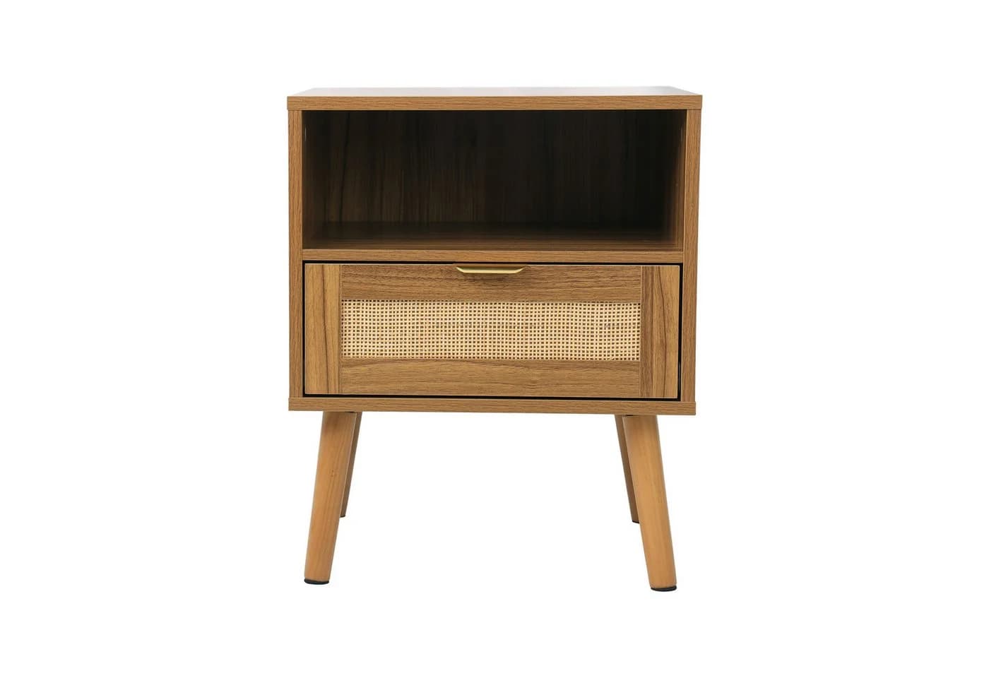 BBWL Nachttisch Rattan 1 Schublade Massivholzbeine