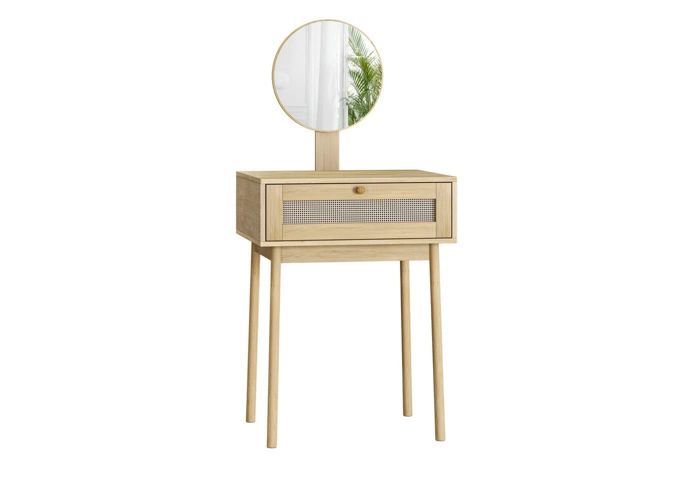 MODFU Schminktisch Bohemian Rattan mit Spiegel 2 Schubladen