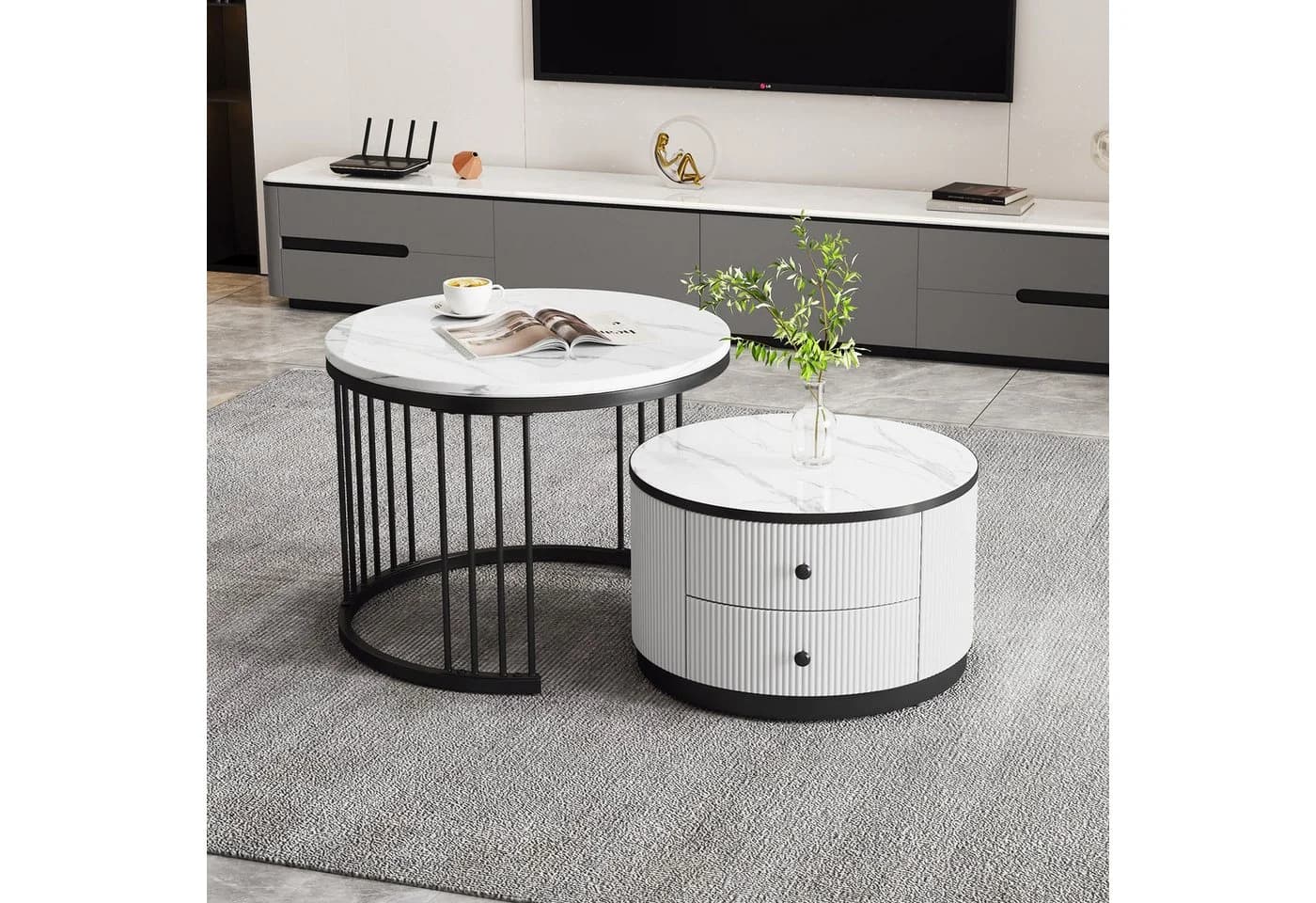 MODFU Couchtisch-Set in Nestform mit Marmoroptik