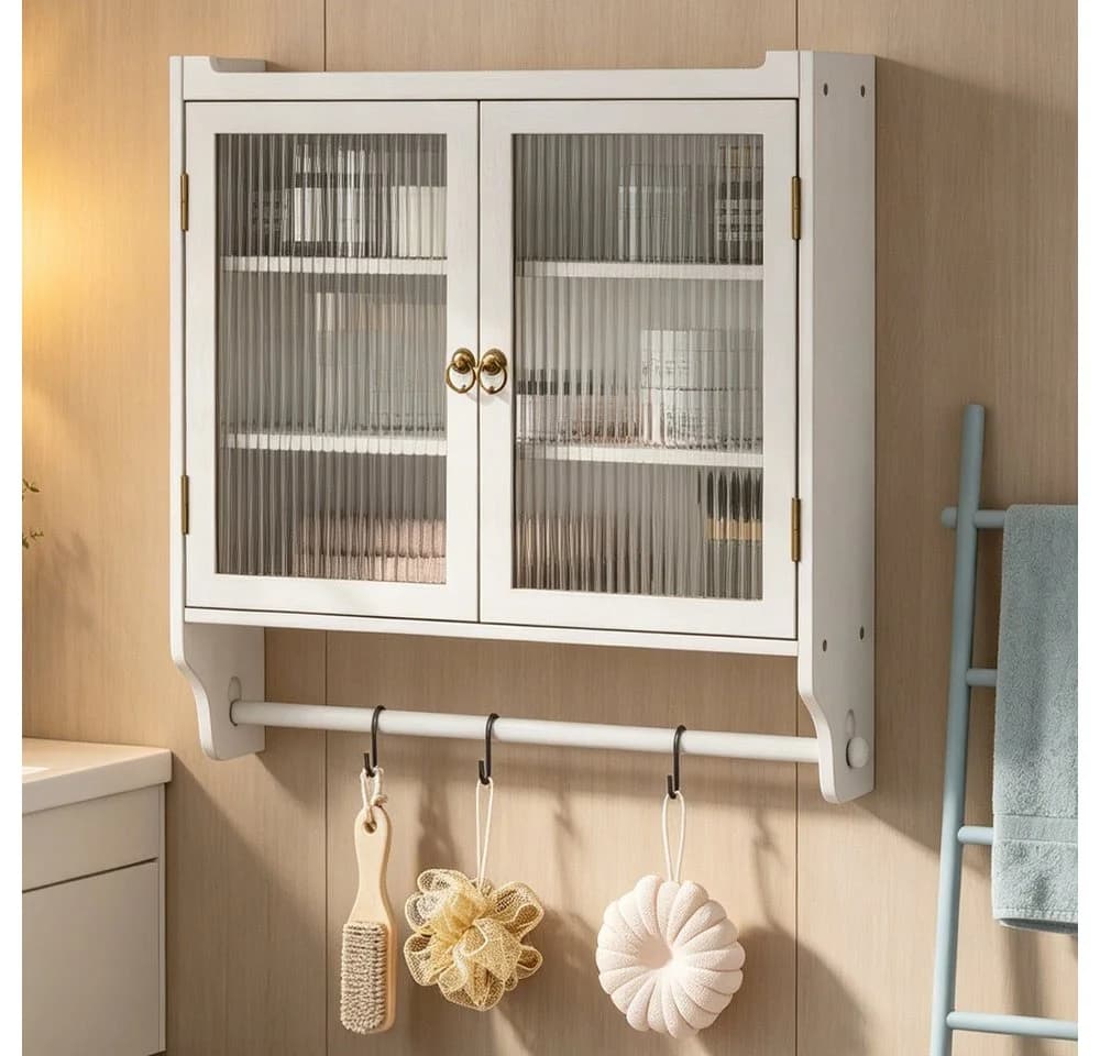 MODFU Hängeschrank Vintage Glas-Wandregal mit Handtuchhalter
