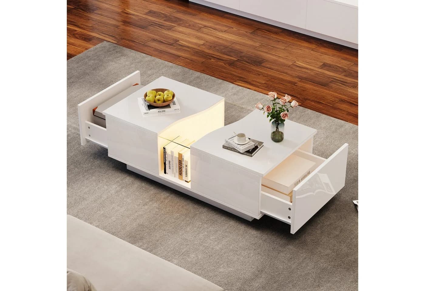 MODFU Couchtisch mit Acrylplatte und LED-Beleuchtung