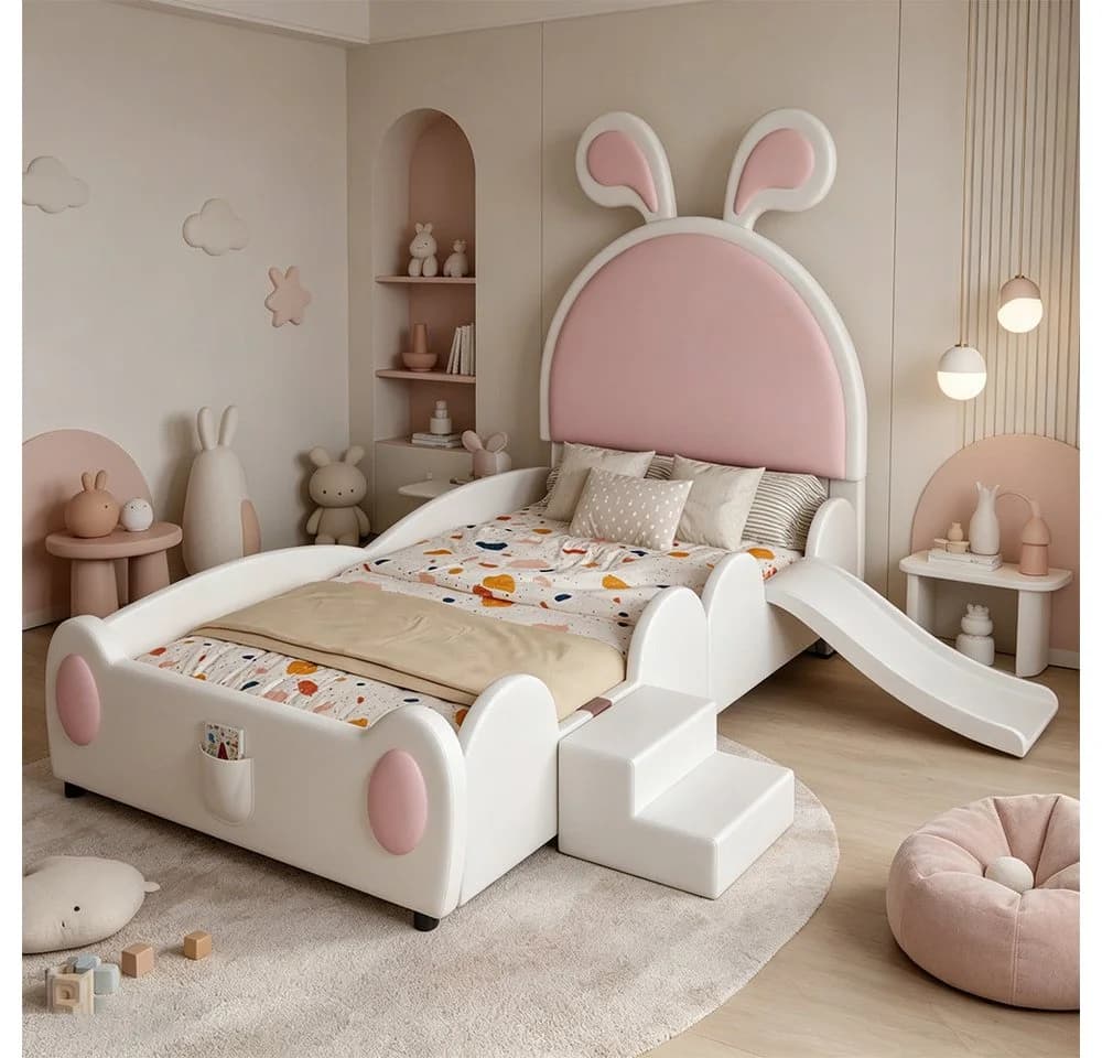 REDOM Kinderbett Polsterbett Hasen-Design Rosa
