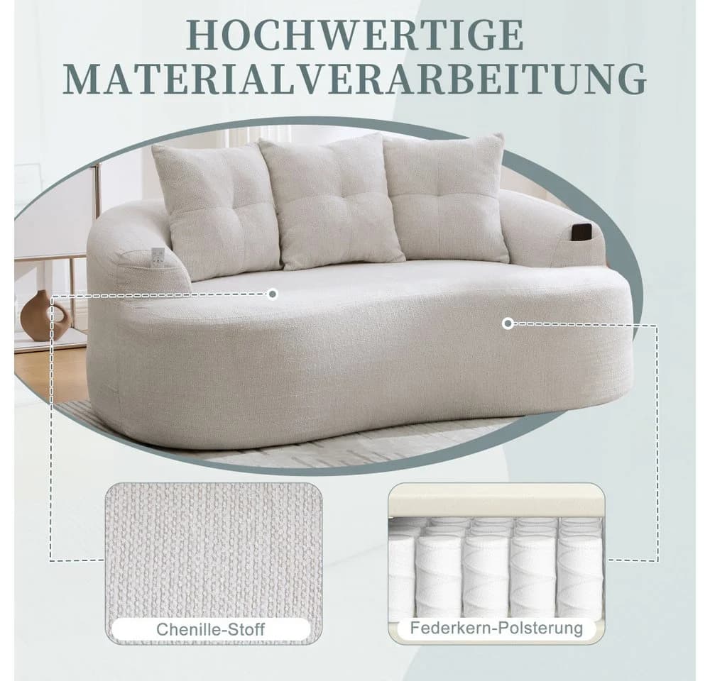 BBWL Zweisitzer Sofa Chenille Beige Geschwungen