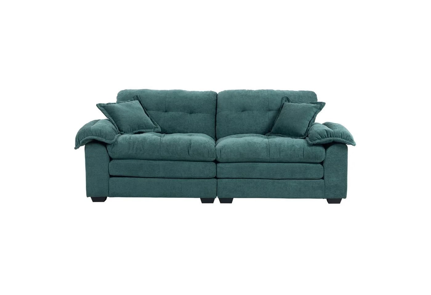 BBG Zweisitzer Sofa Chenille Grün mit tiefem Sitz und Memory-Schaum
