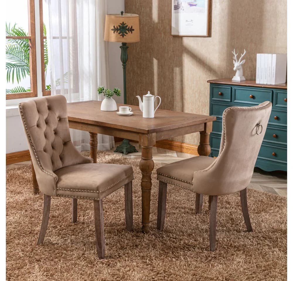 BBG Esszimmerstuhl 2er Set Samt Chesterfield Khaki