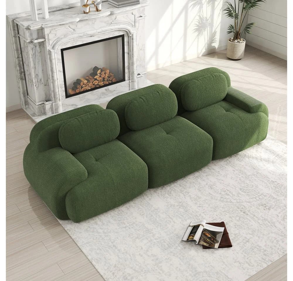 BBWL 3-Sitzer Sofa Grün Premium Cordstoff Modular