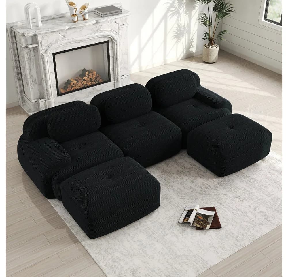 BBWL 3-Sitzer Modulares U-Sofa Schwarz Cord