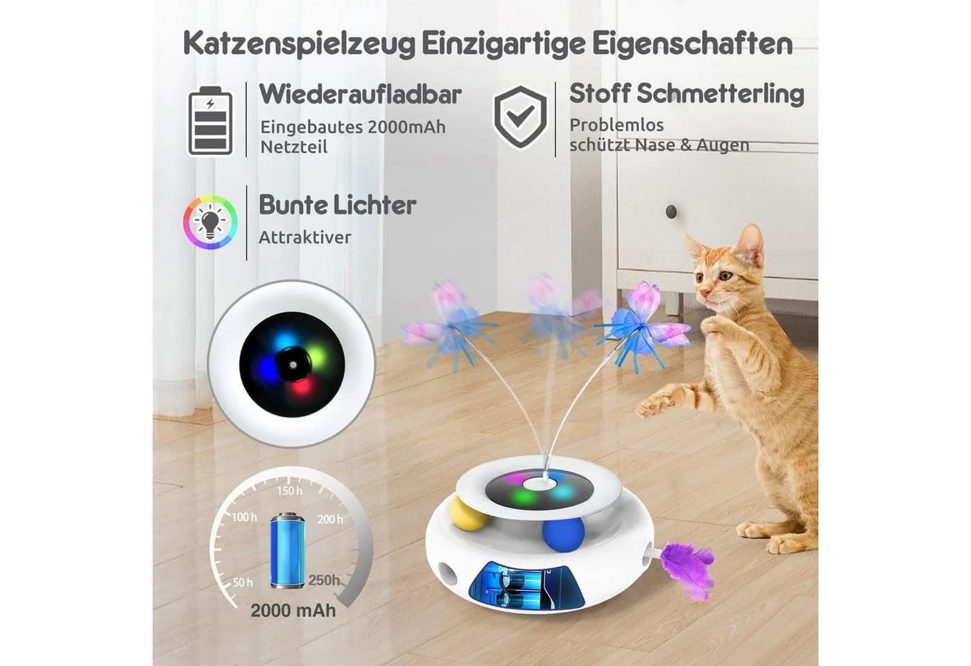 FOSMET 3-in-1 Elektrisches Katzenspielzeug Set 7-tlg.