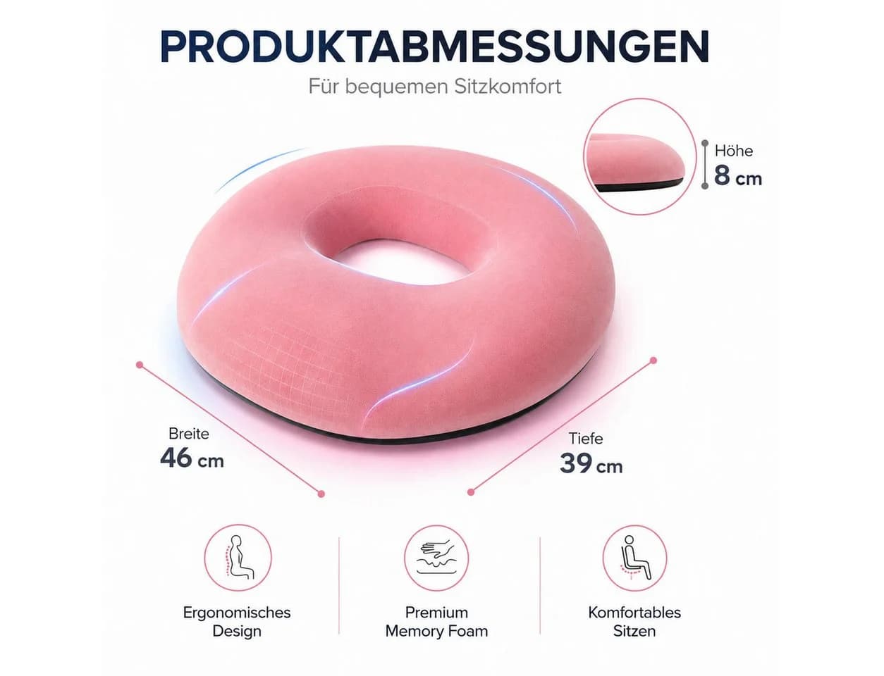 Kityhome Orthopädisches Sitzkissen Rosa Memory Foam Doppel-U-Form