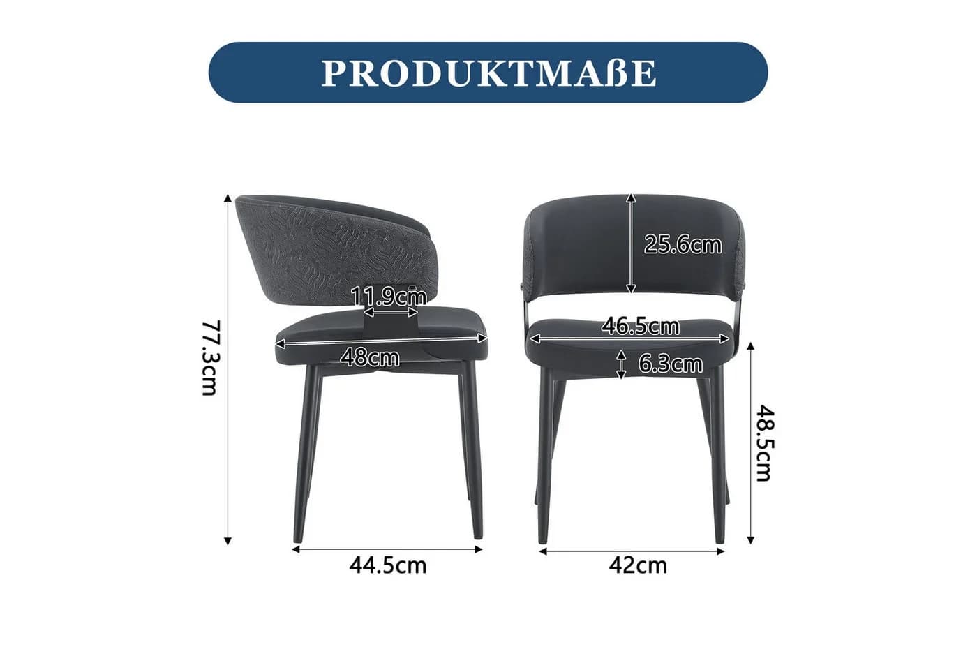 gopop Esszimmerstuhl 2er-Set Schwarz mit Armlehnen und geschwungener Rückenlehne