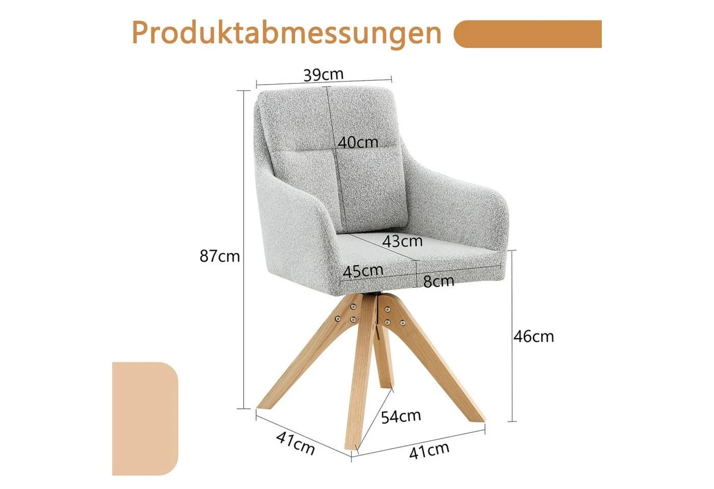 gopop Drehstuhl 2er-Set Hellgrau/Beige Massivholz