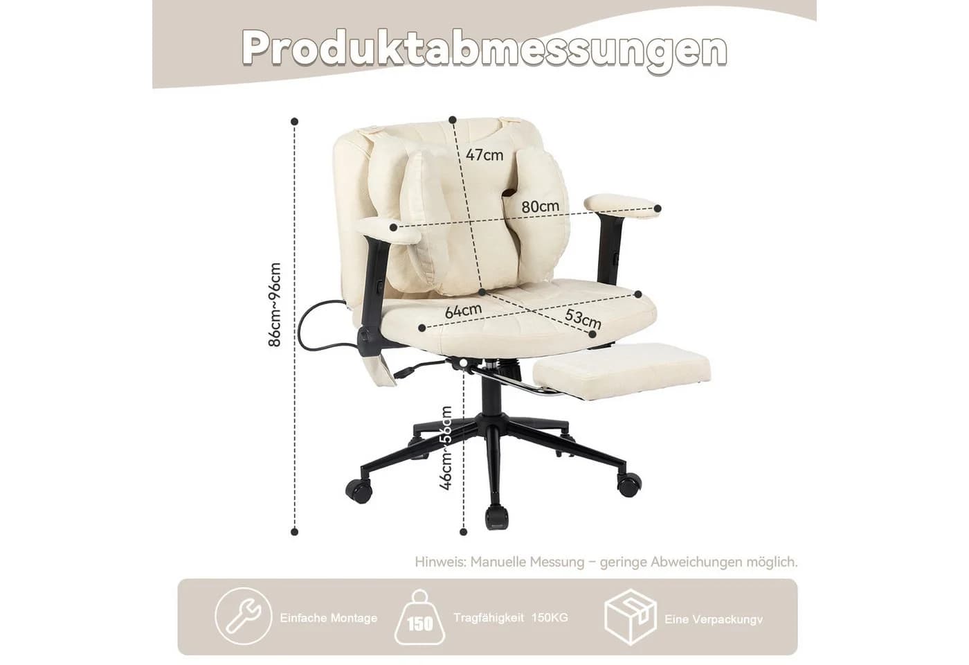 Nuchairsey Bürostuhl Beige mit Airbag-Unterstützung und Höhenverstellung