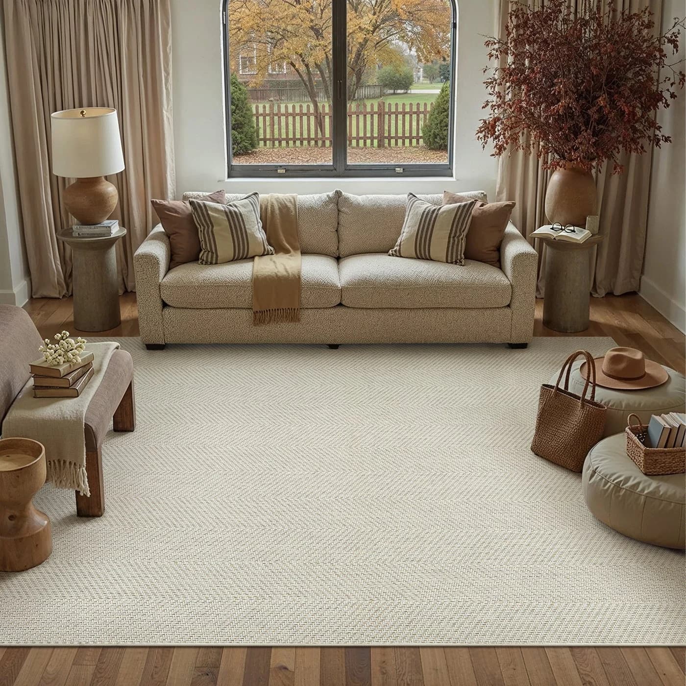 PURECOZY Juteteppich Karomuster Beige Wetterfest