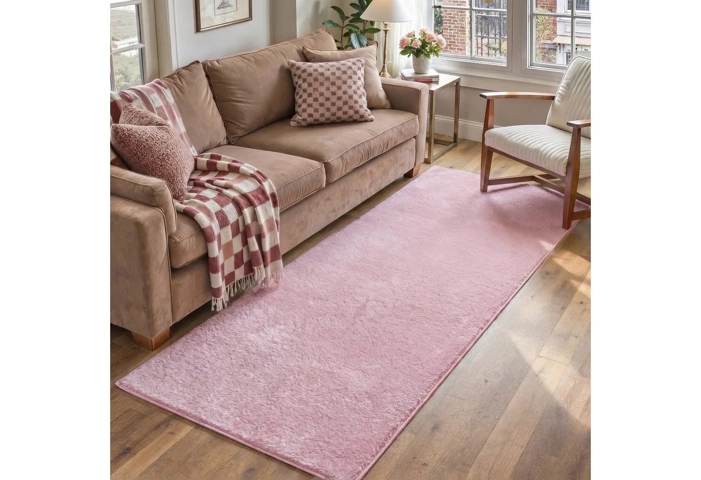 PURECOZY Kurzflor Teppich Scandi-Look Beige Grau Rosa