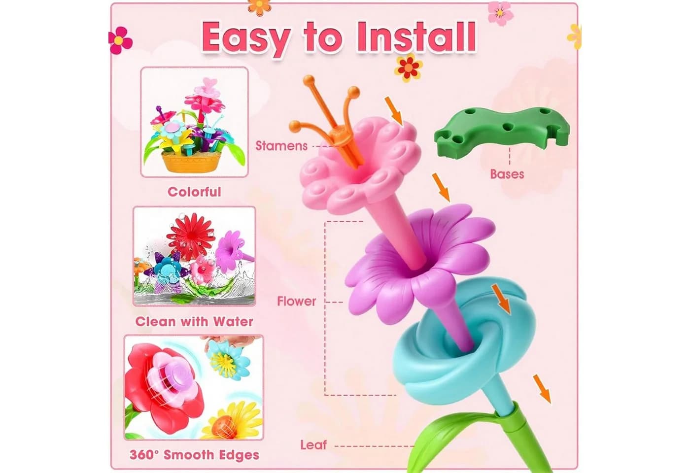 Ophy Spielzeug-Gartenset Bunt Rosa DIY Blumen-Bausteine