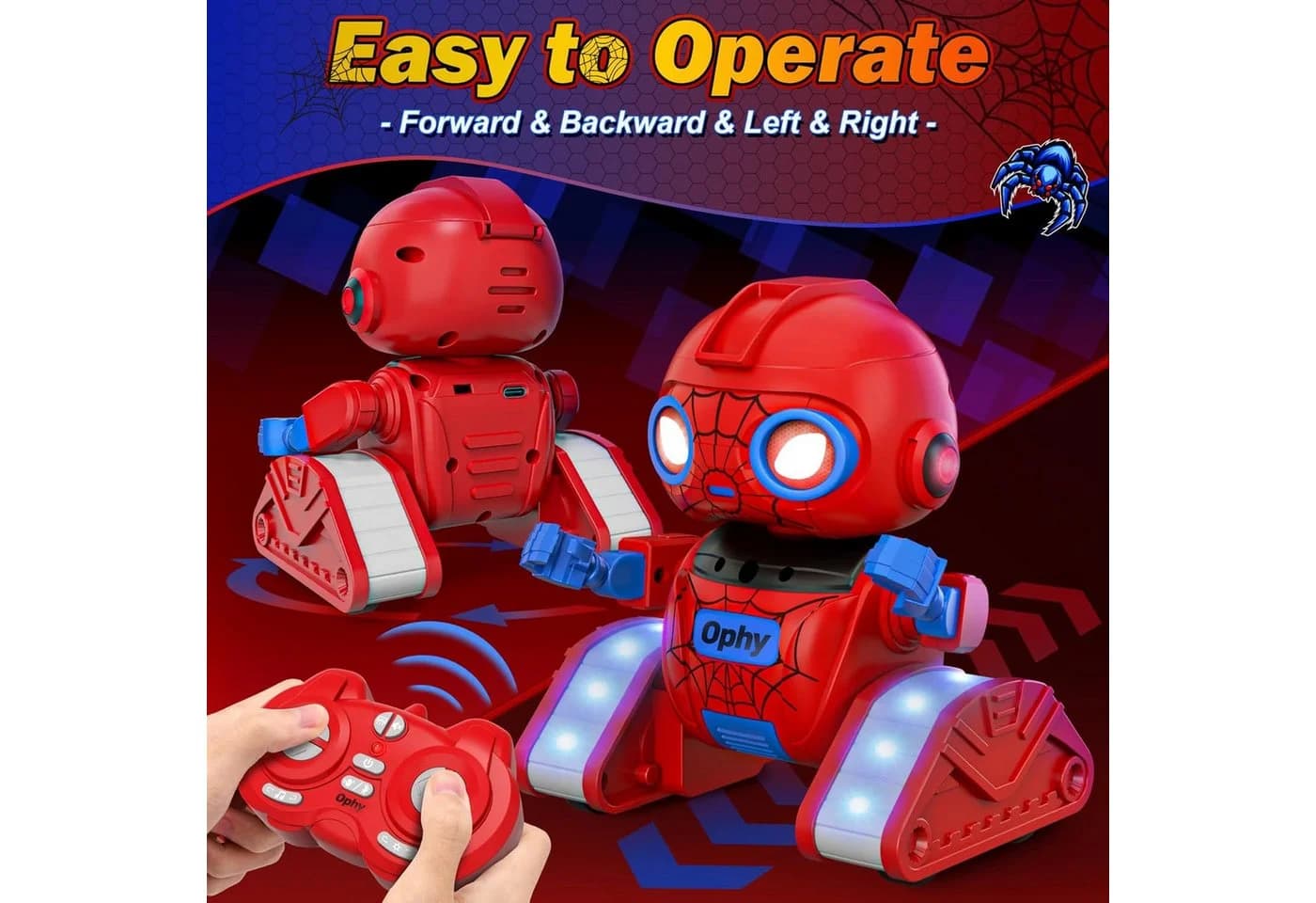 Ophy RC-Spider-Roboter für Kinder – wiederaufladbar, rot