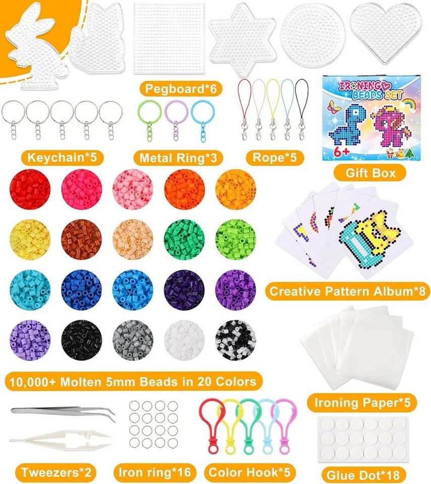 Ophy Kreativset 10.000+ Bügelperlen Set Bunt 5mm