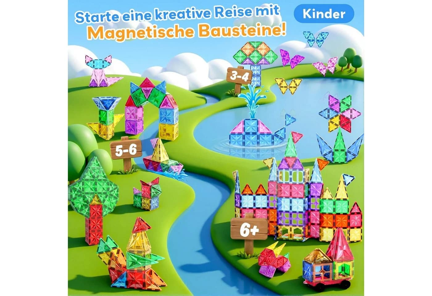 POPOLIC Magnetische Bausteine 67-tlg. ABS Montessori Spielzeug ab 3 Jahre