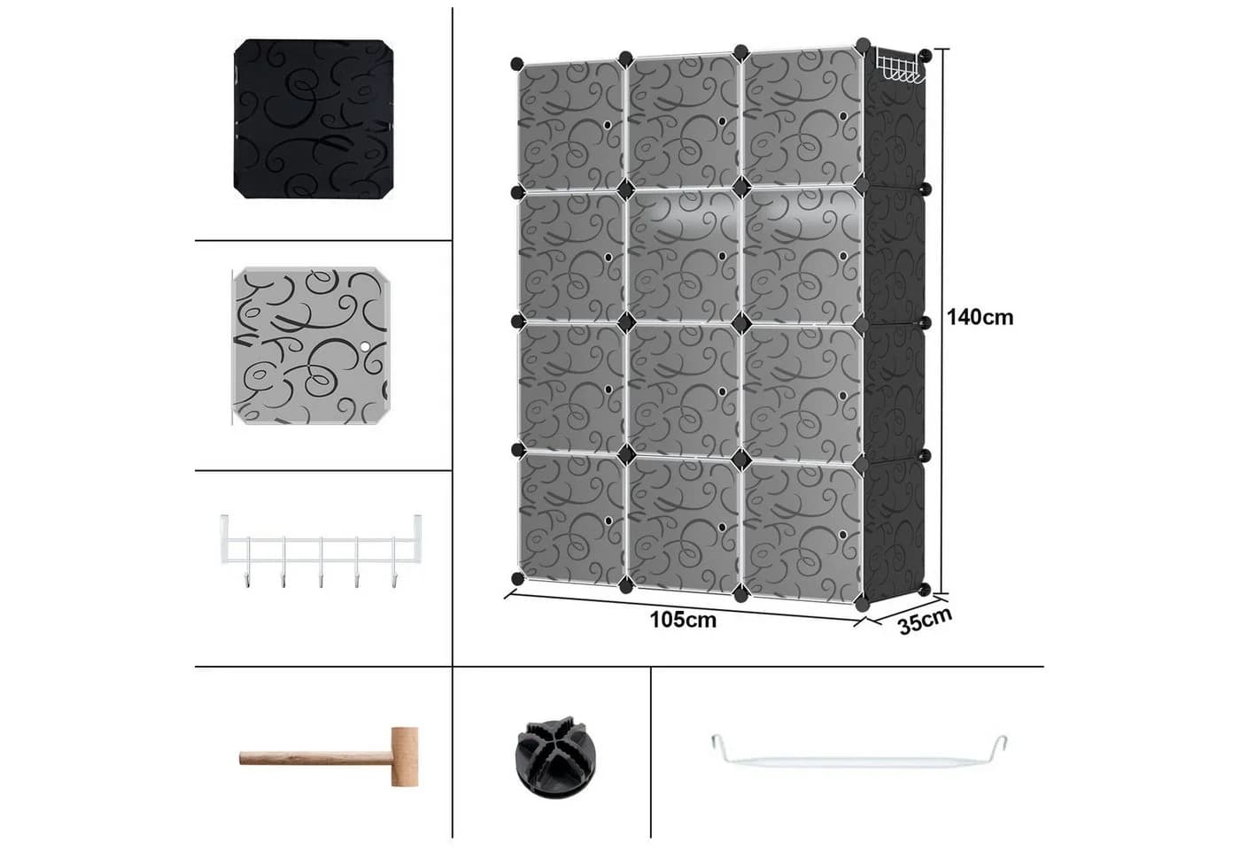 Clanmacy Kleiderschrank DIY 12/16 Würfel Steckregal Set Weiß