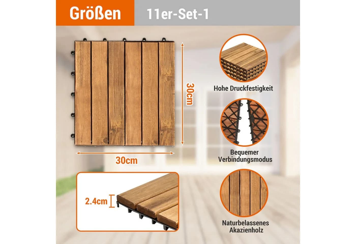 Clanmacy Terrassenfliesen Akazienholz 30x30 cm