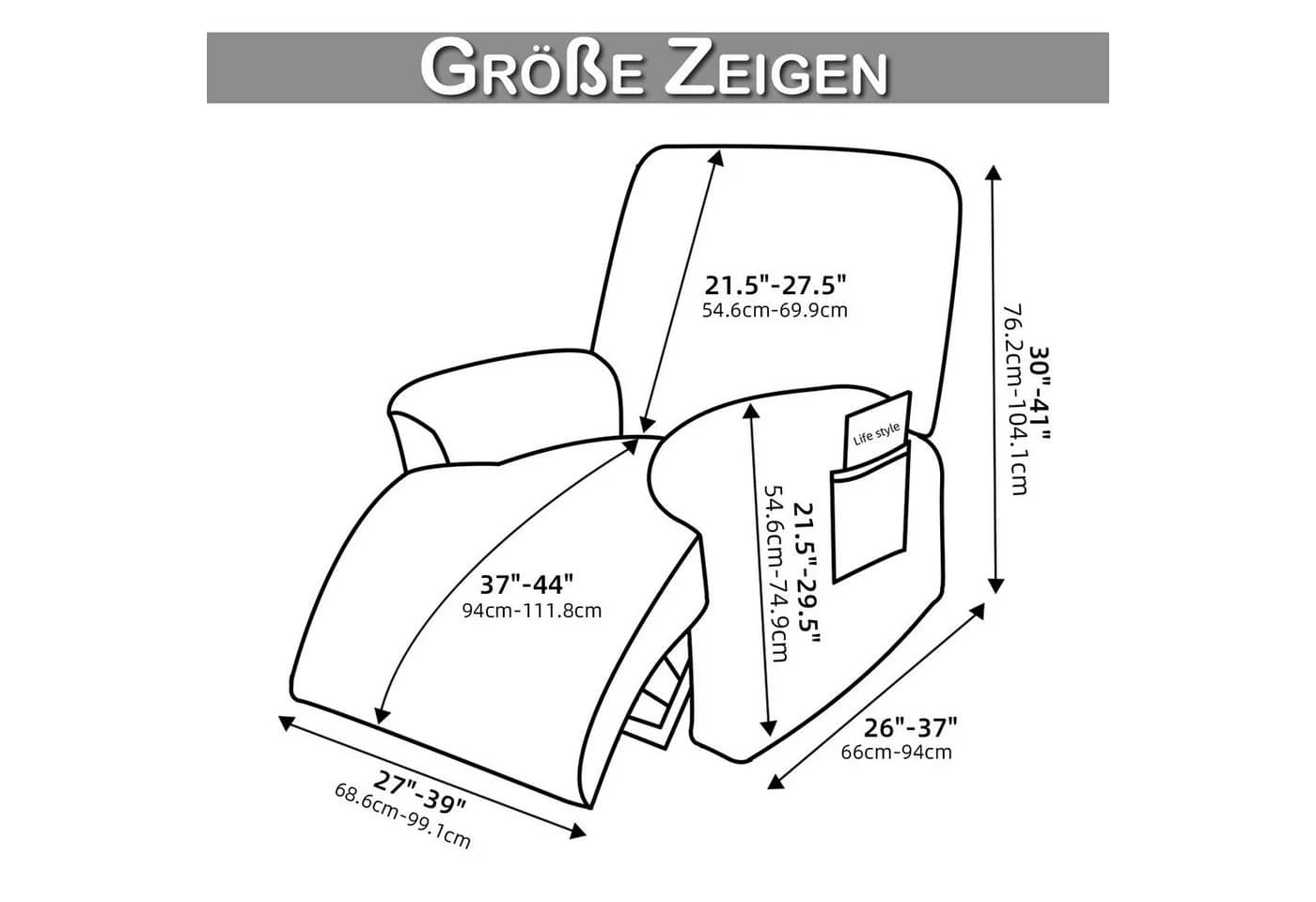 BTTO Relaxsesselhusse Samt Stretch 4-teilig für Fernsehsessel Liegesessel Blau