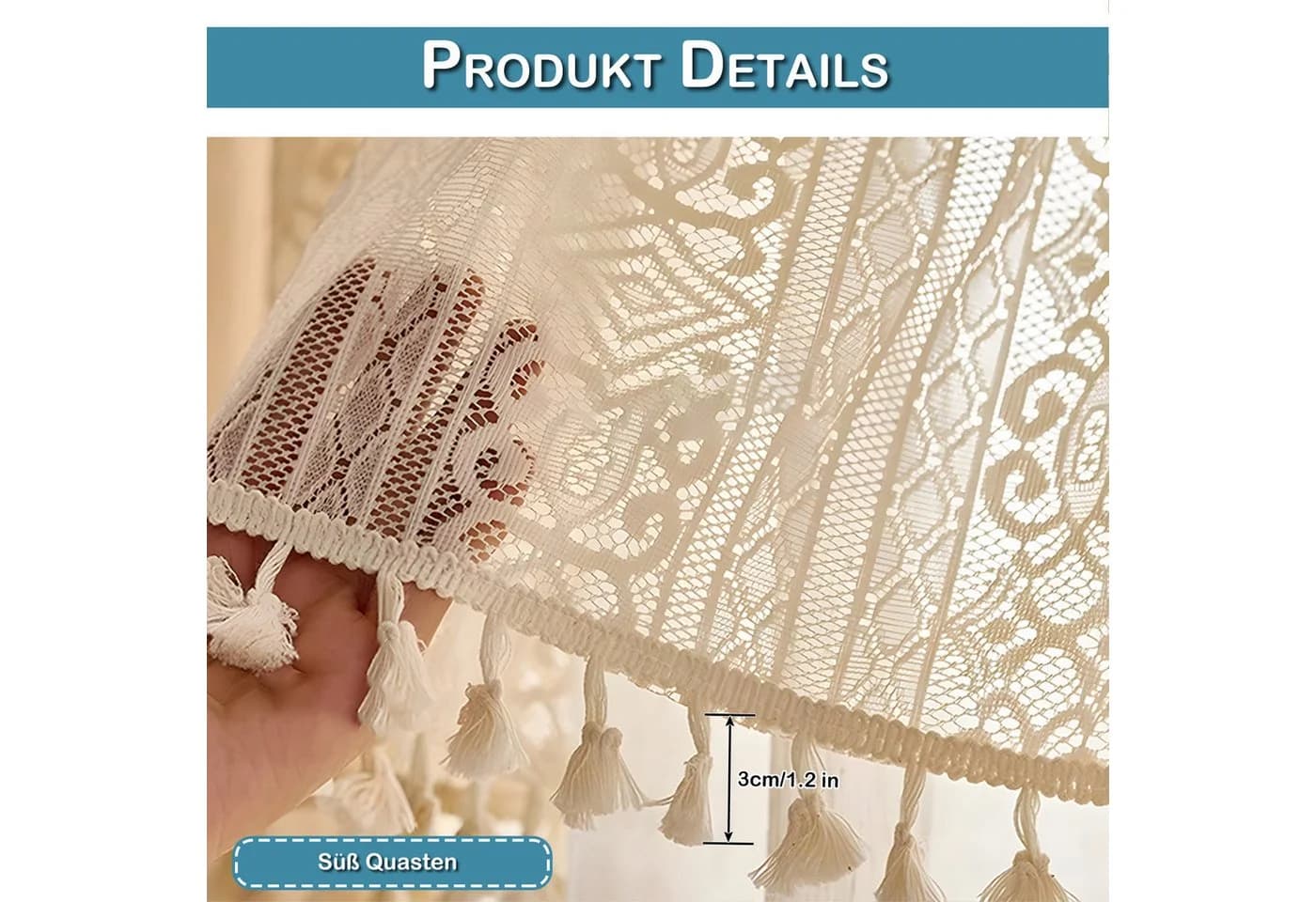 Sunicol Scheibengardine Vintage Quasten Boho Transparente Voile (2 St)