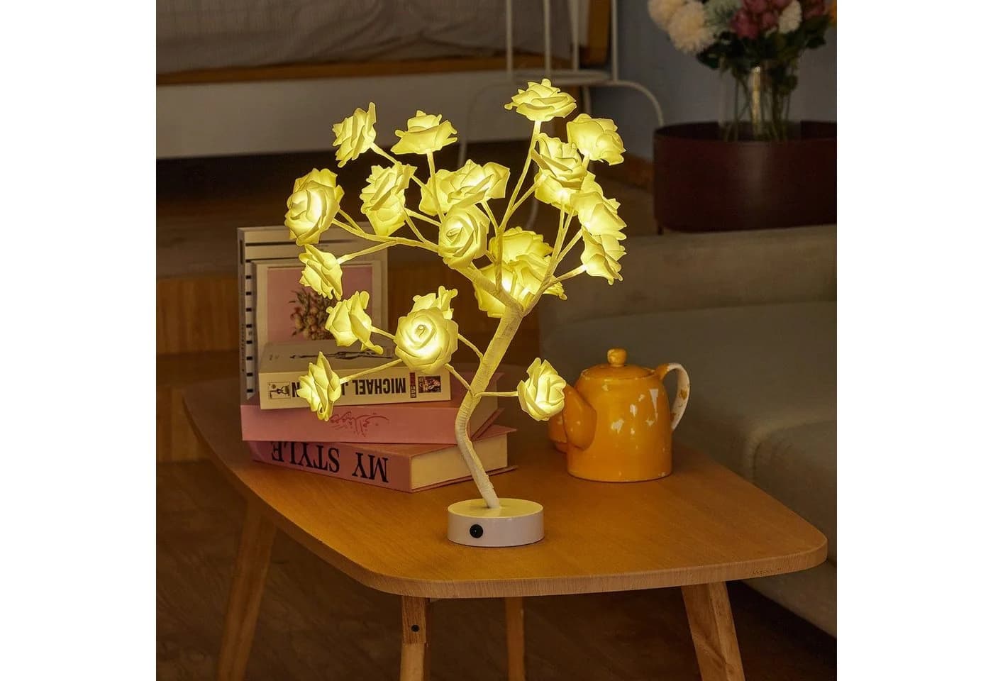 Rosnek LED Tischleuchte LED Tisch-Bonsai-Baum Nachtlicht Künstliche Rose Blume Warmweiß
