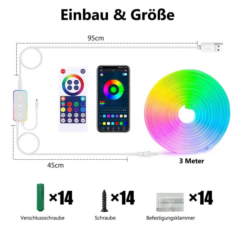Rosnek LED Stripe 3M RGB Silikon Wasserdicht App Steuerung