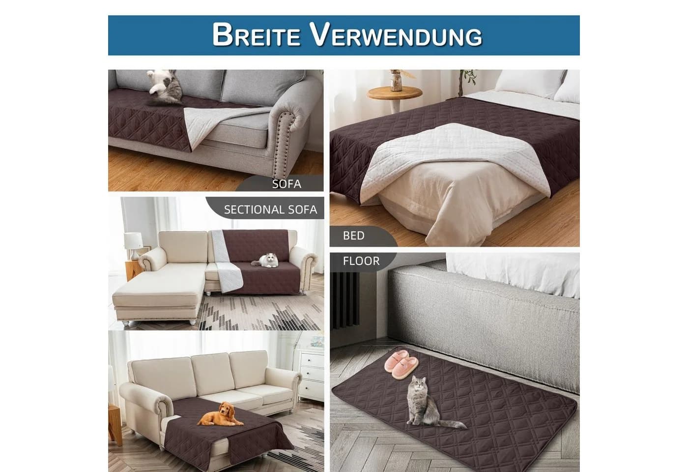 Rosnek Bettbezug Gesteppt Wasserdicht Rutschfest Bett Sofa Haustiermatte