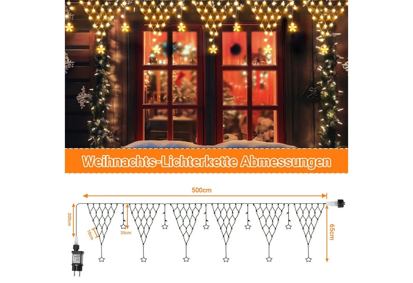 Rosnek LED-Lichtervorhang LED Lichterkette Sterne Weihnachten