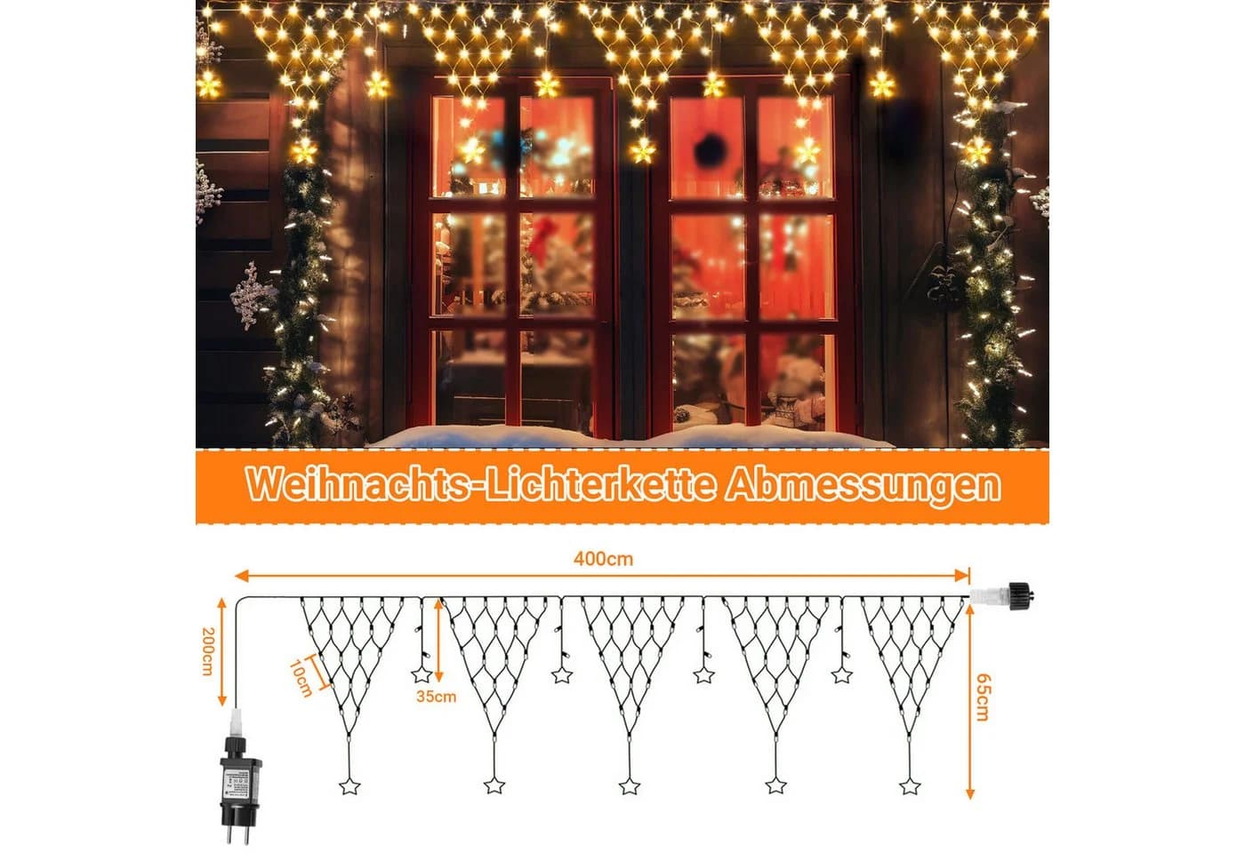 Rosnek LED-Lichtervorhang LED Lichterkette Sterne Weihnachten