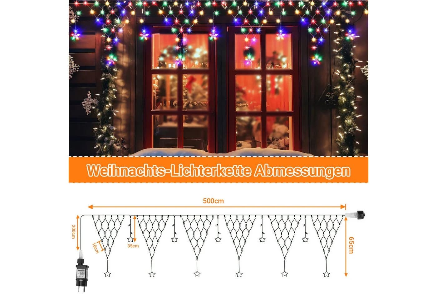 Rosnek LED-Lichtervorhang LED Lichterkette Sterne Weihnachten