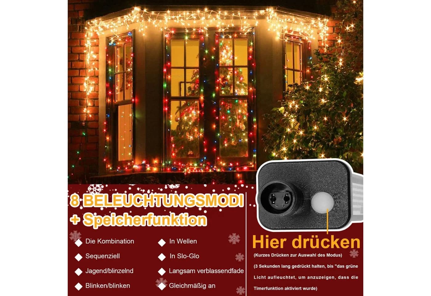 Lapamax LED-Lichterkette Vorhanglicht warmweiß mit Timer und Fernbedienung