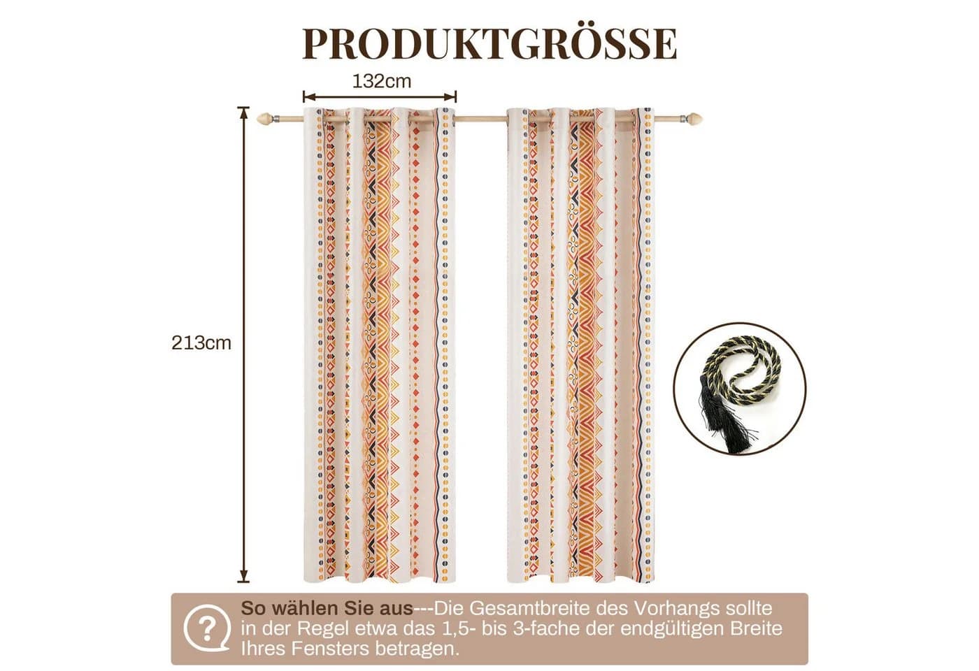 BTTO V&G Outdoorvorhang 2er-Set Wasserdicht Boho Gardinen Ösen