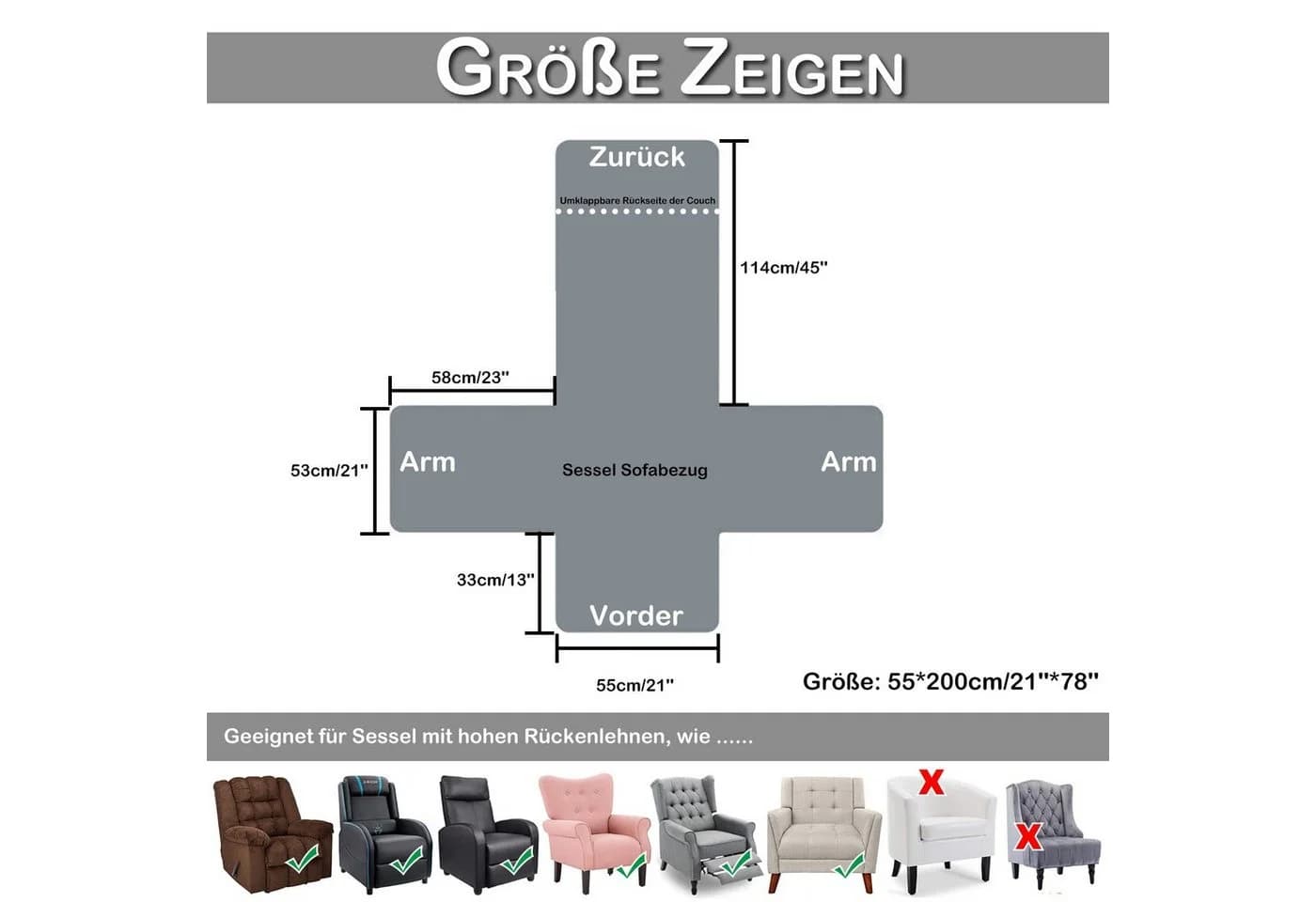 BTTO Gesteppter Sesselschoner mit elastischem Band