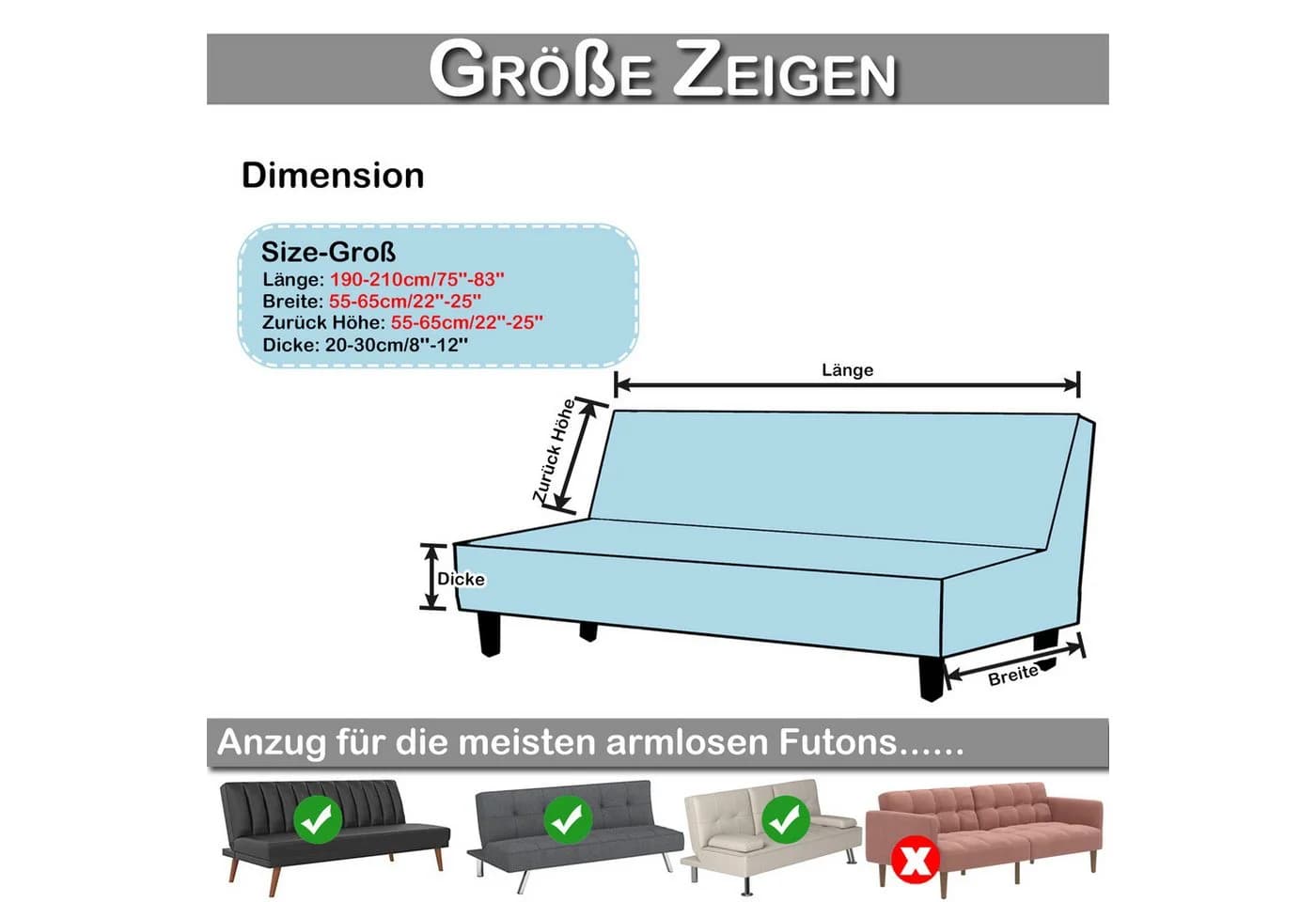 BTTO Samt Sofahusse ohne Armlehnen Stretch Futon Schutz Braun