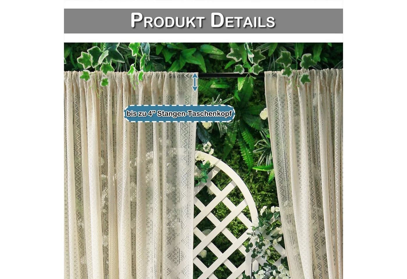 Qelus Boho Gardine Halbtransparent Vintage Quaste Landhausstil