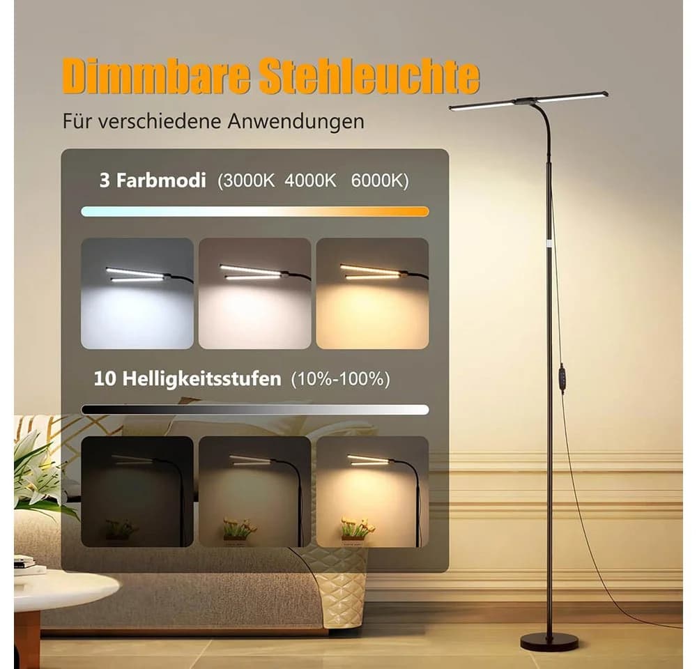 LMaxhome LED Stehlampe Dimmbar Schwarz 360° Schwanenhals