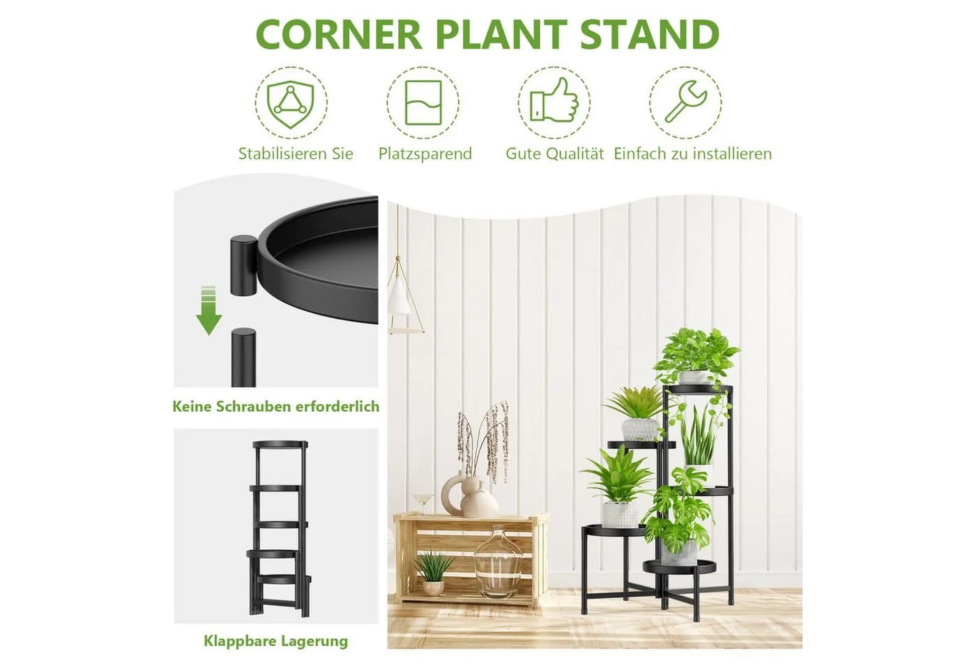 LMaxhome Blumenständer 5 Etagen Schwarz Metall