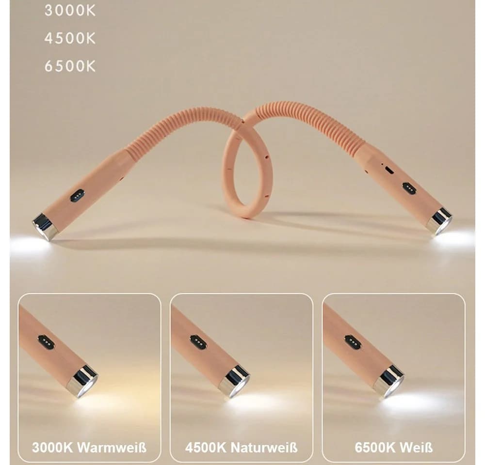 MUPOO LED Leselampe USB-Aufladung Rosa 3 Helligkeiten