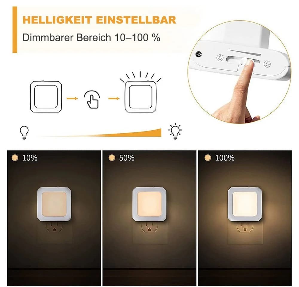 MUPOO LED Steckdosenleuchte LED Nachtlicht, LED-Schrankleuchte, LED Nachtlampe, Plug-in Dimmbar, Warmweiß, 1 Stk, Automatischer Dämmerungssensor, für Baby, Kinder Schlafzimmer