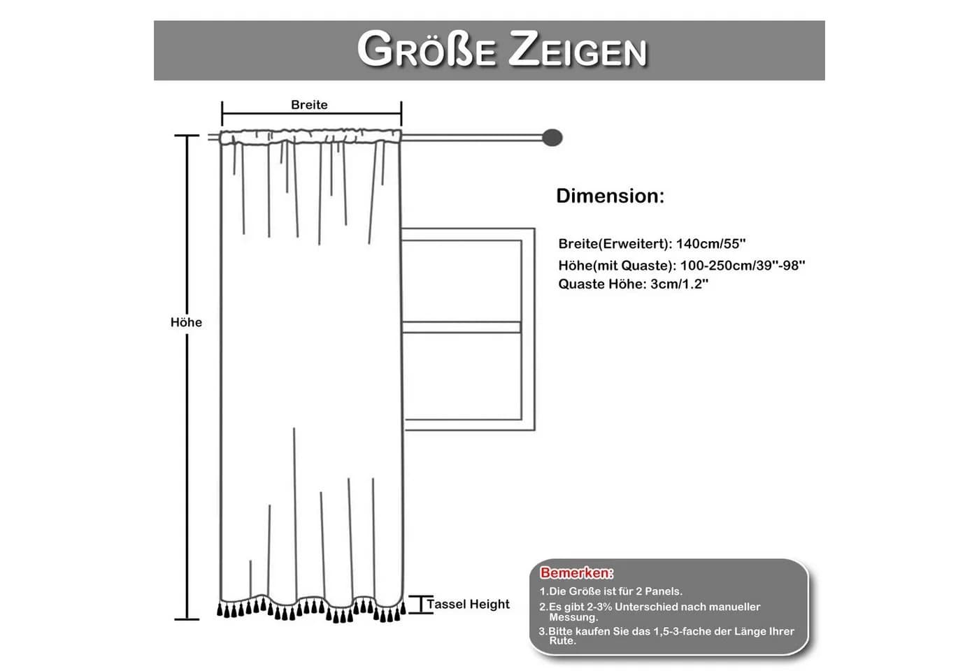 Qelus Gardine Vintage Voile Creme 2er Set mit Quasten
