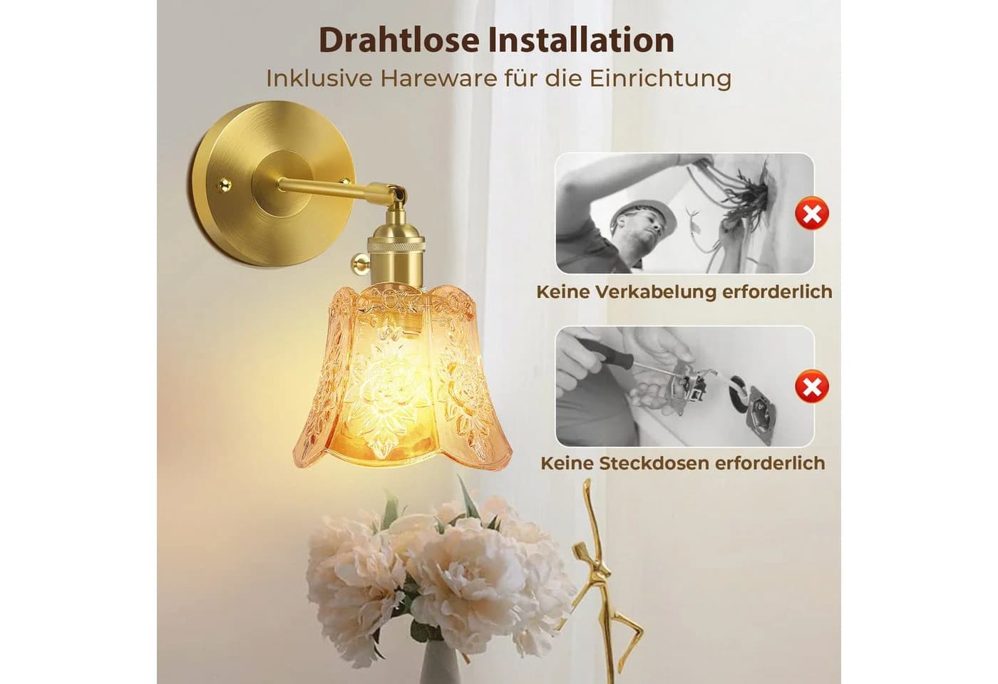 Rosnek LED Wandleuchte Vintage Gold mit Fernbedienung & Dimmbar